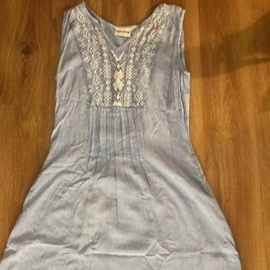 sleeveless ornamental washed linen/denim dress NWOT